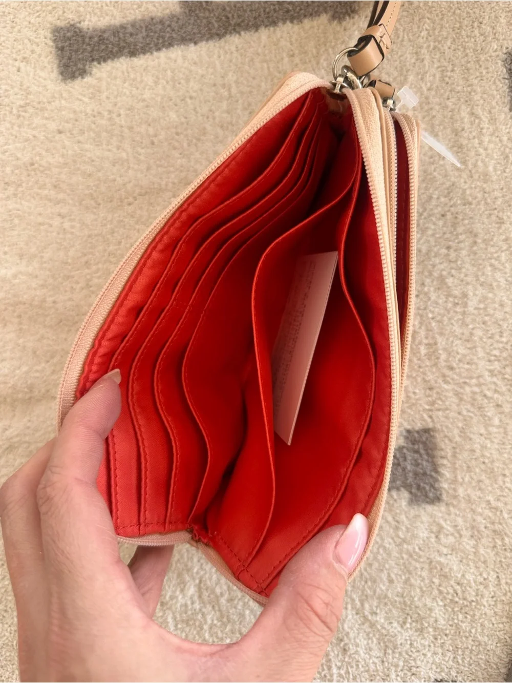 Coach Brown Signature Double Zip Wristlet with Tan Trim
